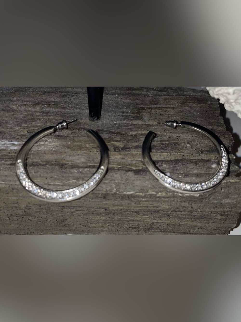 Silver Crystal-Accented Hoop Earrings - Women Jewelry